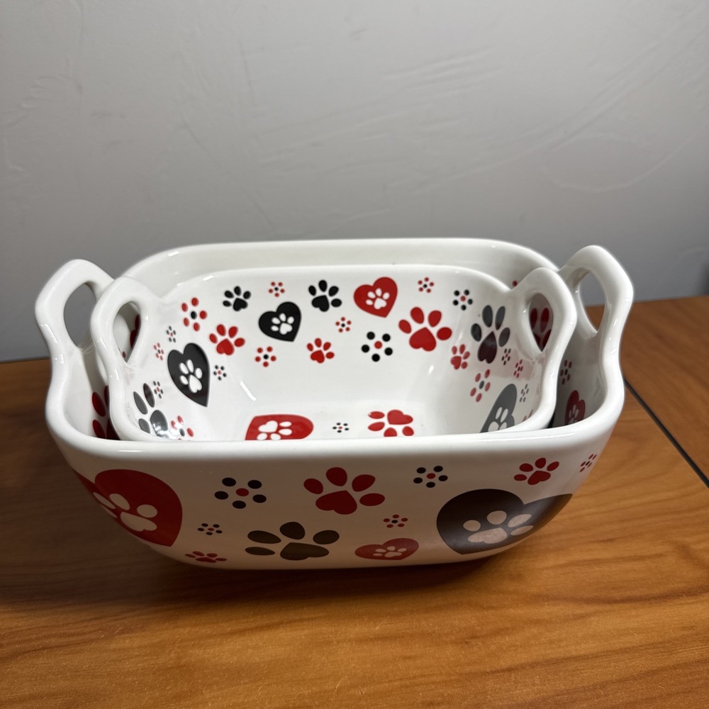Temp-tations "Pawfetti" Oval Baking Dish Set of 2 Serving Ceramic (1qt & 2qt)